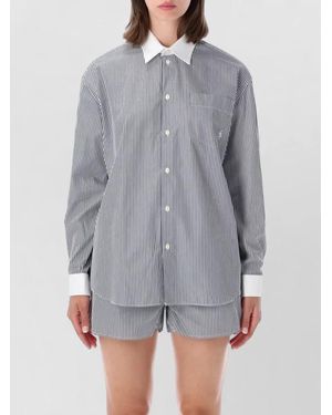 Sporty & Rich Long Sleeve Striped Shirt Contrast Collar - Grey