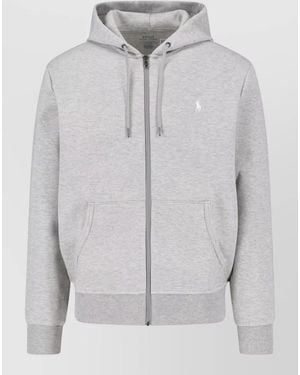 Polo Ralph Lauren Hooded Jacket Drawstring Ribbed Cuffs Hem - Gray