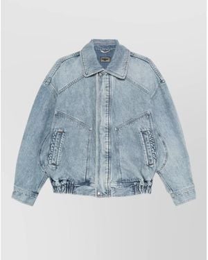 Saint Laurent Organic Cotton Jacket Elastic Hem Pockets - Blue