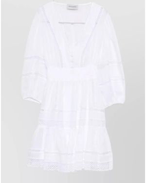 ERMANNO FIRENZE Short Dress V Neckline Tiered Skirt - White