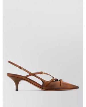 Miu Miu Leather Court Shoes Pointed Toe Kitten Heel Slingback - Brown