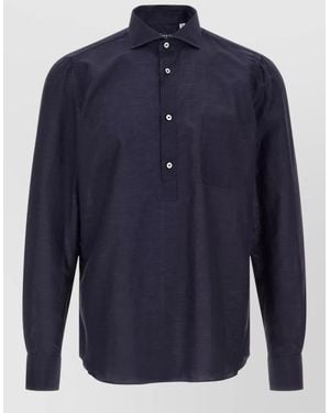 Finamore 1925 Porto Shirt Button Down Collar Pocket - Blue