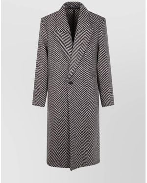 Emporio Armani Midi Coat With Chevron Design And Lapel - Gray