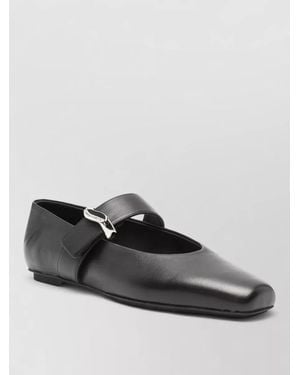 Emporio Armani Leather Ballet Shoes Flat Sole Square Toe - Black