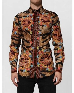 Dolce & Gabbana Cotton Tiger Carretto Long Sleeve Shirt - Brown