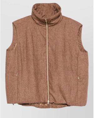 Herno Funnel Neck Sleeveless Top Straight Hem - Brown