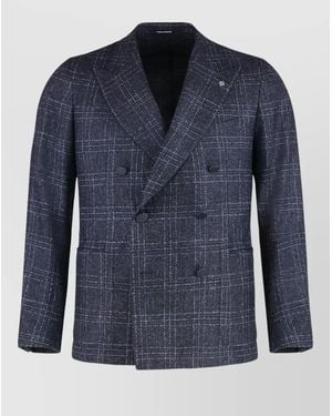 Tagliatore Prince Wales Wool Tailored Check Jacket - Blue