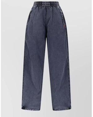 DIESEL Straight Trousers Elastic Cuffs Waistband Zip Pockets - Blue