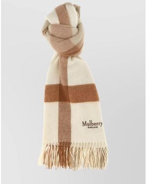 Mulberry Fringed Check Pattern Scarf - Natural