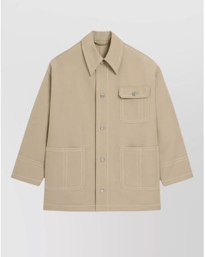 Ami Paris Worker Coat Chest Pocket Collared Design - Natural