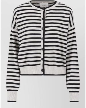 Lisa Yang Cashmere Striped Crewneck Cardigan - Black
