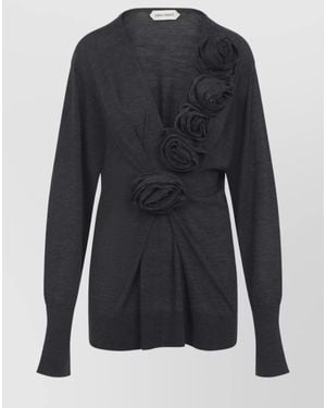 Alberta Ferretti Virgin Wool V-Neck Draped Long-Sleeve Jumper - Blue
