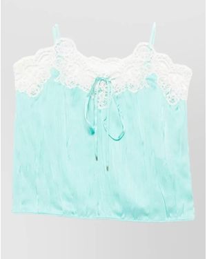 Chloé Silk Lace-Trim V-Neck Sleeveless Camisole - Blue