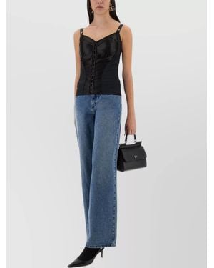 Dolce & Gabbana Satin Buttoned Fitted Top - Blue