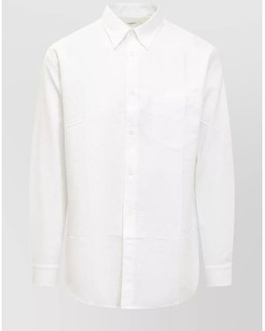 Cellar Door Collared Shirt With Pocket And Long Sleeves - White