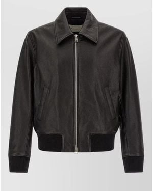 Ami Paris Ami De Coeur Leather Bomber Jacket - Black