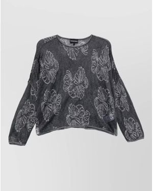 Emporio Armani Floral-Embroidered Crew-Neck Jumper - Grey
