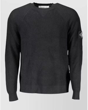 Calvin Klein Wool Waffle-Knit Long-Sleeve Crew-Neck Sweater - Black