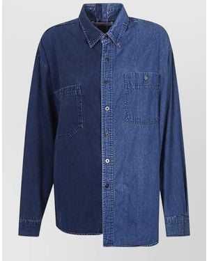 E.L.V. Denim Denim Shirt Dual Tone Long Sleeves Pocket - Blue