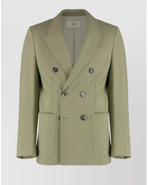 Ami Paris Wool Blend Double-Breasted Blazer - Green