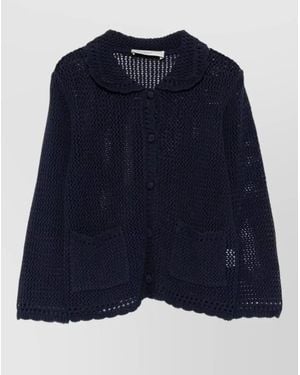 DUNST Linen Cotton Blend Cardigan Collared Design - Blue