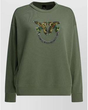 Pinko Crew Neck Long Sleeve Embellished Knit Top - Green
