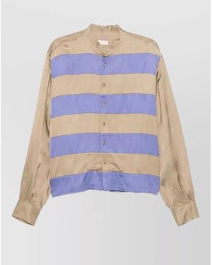 Dries Van Noten Striped Band Collar Shirt - White
