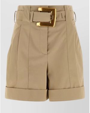 Balmain Anthem Tailored Shorts Belt Loops Buckle - Natural