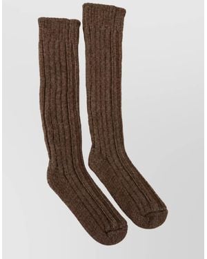 Dolce & Gabbana Wool Ribbed-Knit Calf Socks - Brown