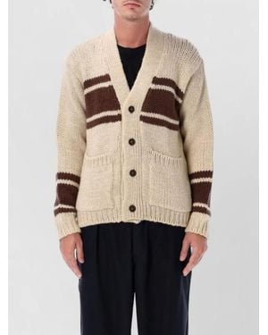 Universal Works Wool Chunky-Knit Striped V-Neck Cardigan - Natural