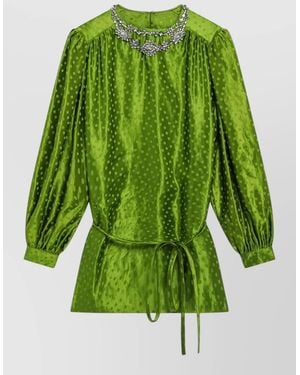 Valentino Polka Dot Top Long Sleeves Tie Waist - Green