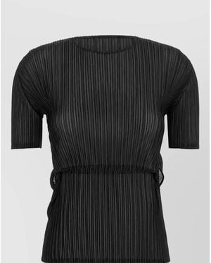 Issey Miyake Sheer Slit Pleats Pleated Short-Sleeve Top - Black