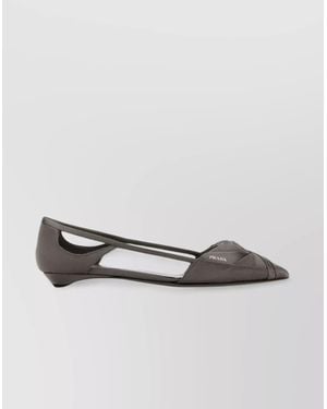 Prada Satin Ballerinas With Cut-Out Design And Pointed Toe - Metallic