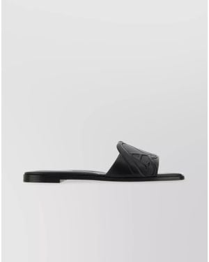 McQueen Leather Flat Slides - Black