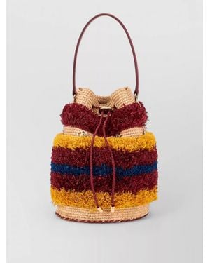 Rabanne Striped Fringe Bucket Shoulder Bag - Orange