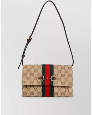 Gucci Horsebit 1955 Web Clutch Bag - White