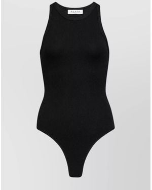Alaïa Ribbed Texture High Neckline Sleeveless Thong Cut - Black