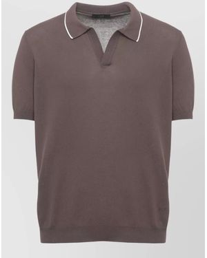 Fay Cotton Polo Shirt Contrast Trim Collar - Brown