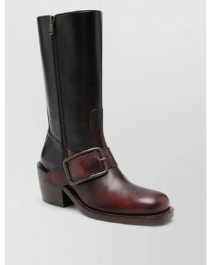 Dries Van Noten Square Toe Ankle Boots Buckle Strap - Brown
