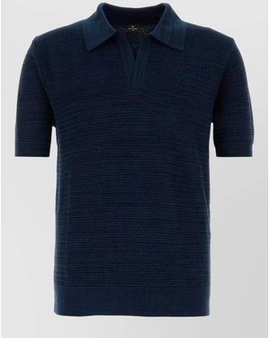 Etro Cotton Polo Shirt Textured Regular Fit - Blue
