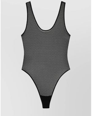 Anine Bing Geometric Lace Bodysuit Adjustable Straps - Grey