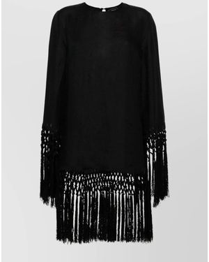 Taller Marmo Linen Fringed Mini Dress - Black