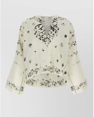 Alberta Ferretti Fortuny V Neck Floral Lightweight Jacket - White