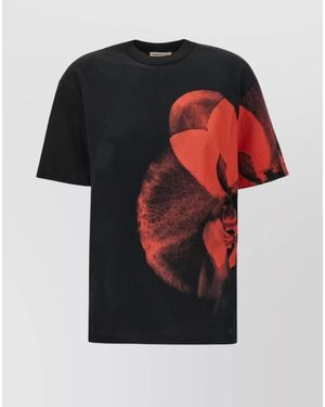 McQueen Ribbed Loose-Fit Printed Cotton T-Shirt - Black