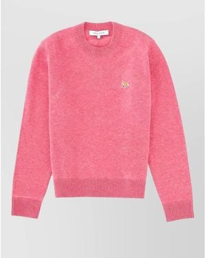 Maison Kitsuné Knitwear Crew Neck With Ribbed Cuffs And Hem - Pink