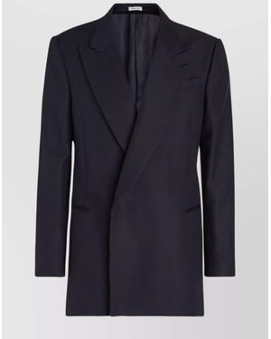 McQueen Lapel Coat With Button Cuffs And Pockets - Blue