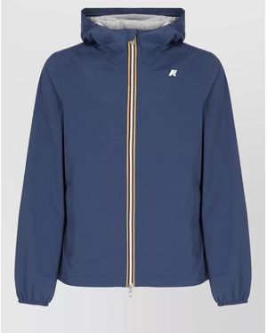 K-Way Hooded Waterproof Short Jacket Elastic Cuffs - Blue