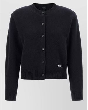 A.P.C. Wool Ribbed Crew Neck Cardigan - Blue