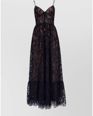 Michael Kors V Neck Floor Length Lace Dress - Blue
