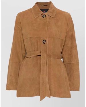 Peuterey Machuca Suede Jacket Belted Waist Design - Brown